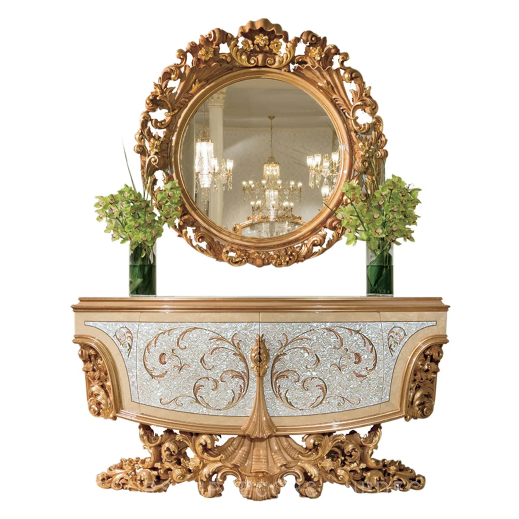 Antique painted furniture Italian designer classic solid wood 100% hand carved console table with mirror