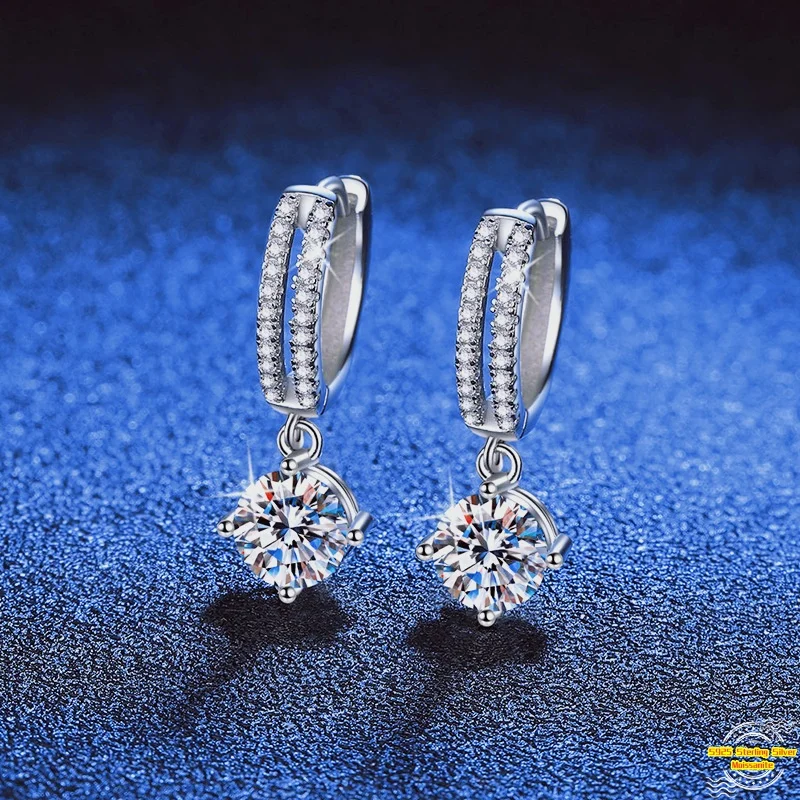 

2.0ct Moissanite S925 Silver Drop Earrings for Women Plated Platinum Classic Four Claws Ear Stud Lover Gift Jewelry Wholesale