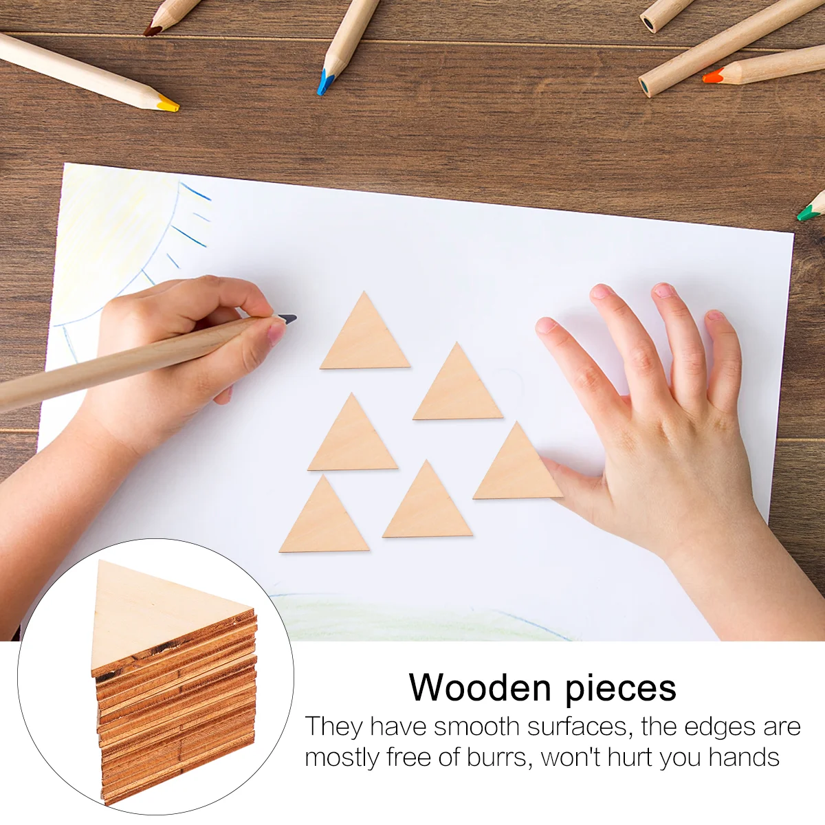 60 Pcs Home Decor Triangular Wood Chips Wooden Pendant Log Triangle Slices DIY Crafts Accessories