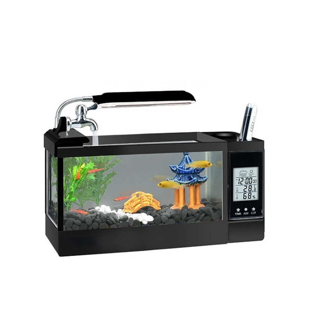 Fish Tank LED Light Aquarium Fish Tank With Pen Holder LCD Display Desktop Fish Tank Office Betta Tank Mini Douyu Aquarium