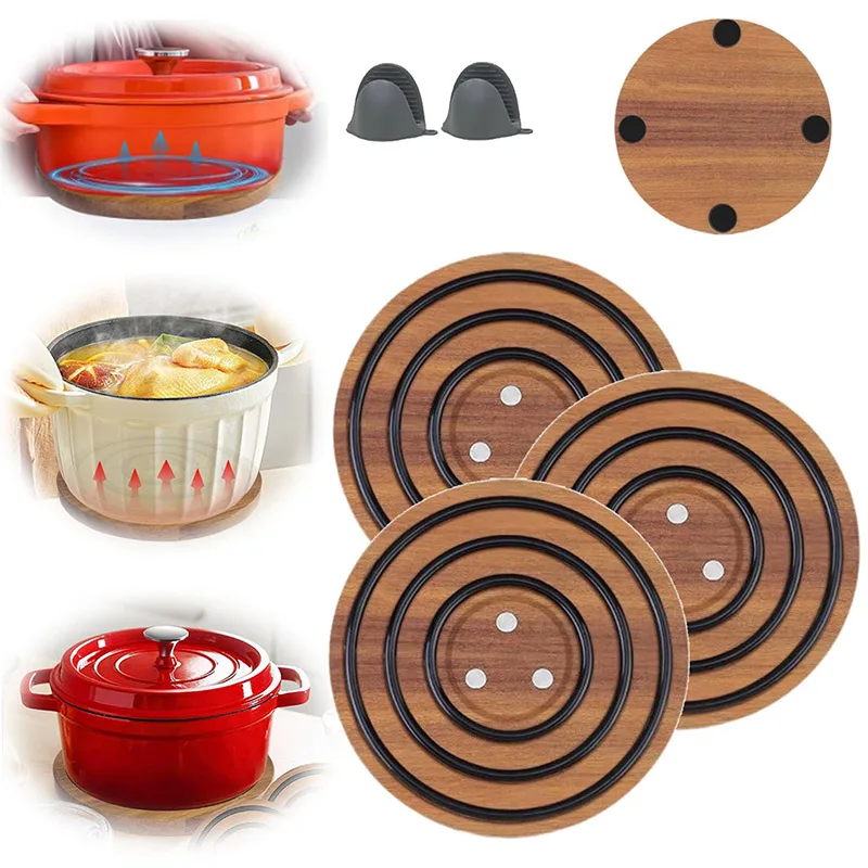 Magnetic Pot Trivet/Coaster/Holder Magic Trivet Wood, Trivets for Hot Pots Pans Wooden Hot Dishes, Non Slip Pot Holder Stand Pad