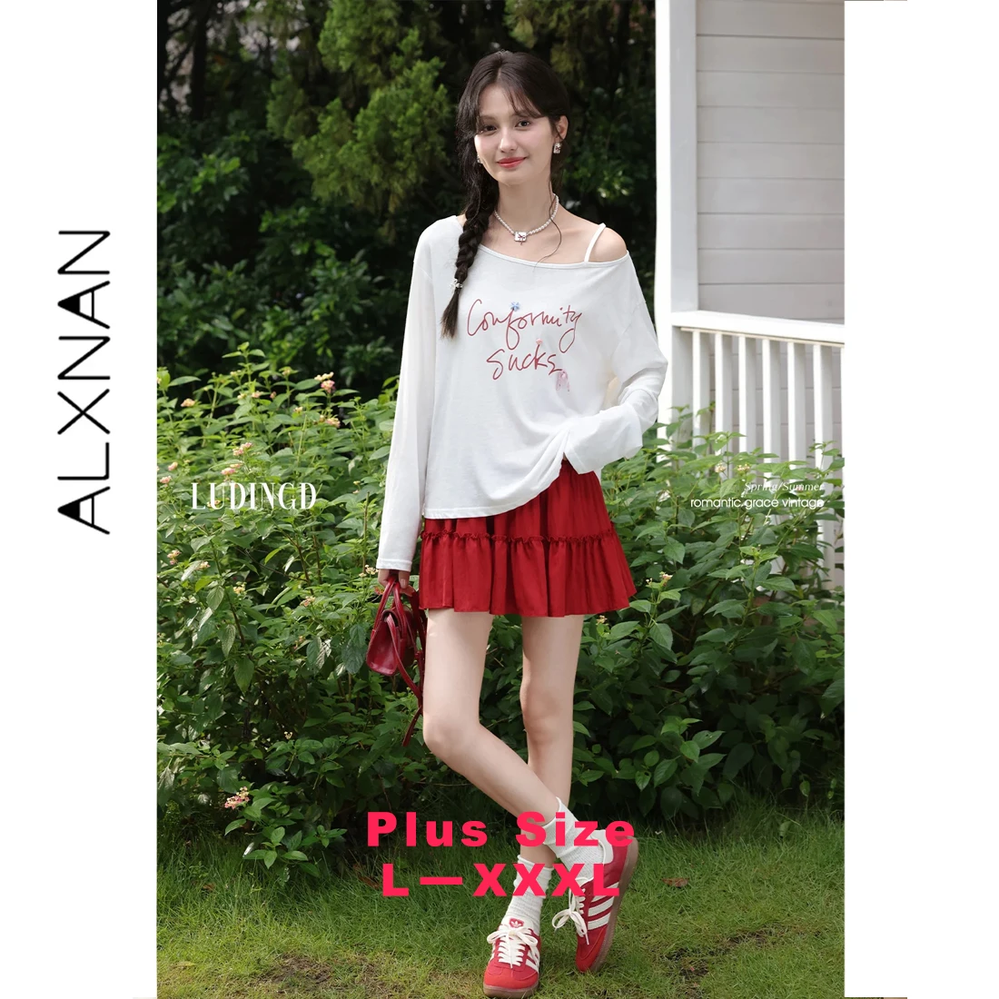 

Красная мини-юбка ALXNAN больших размеров для женщин, коллекция 2026 года, плиссированная юбка для пляжных вечеринок, летняя элегантная свободная женская одежда D12163