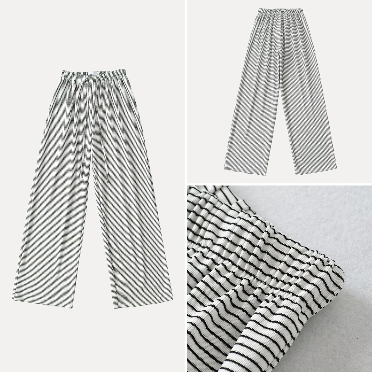 سراويل تقليدية عصرية للنساء مخططة عالية الخصر سراويل مستقيمة مرنة لخريف 2025 وصلت حديثًا من Ele Chic Bla W...