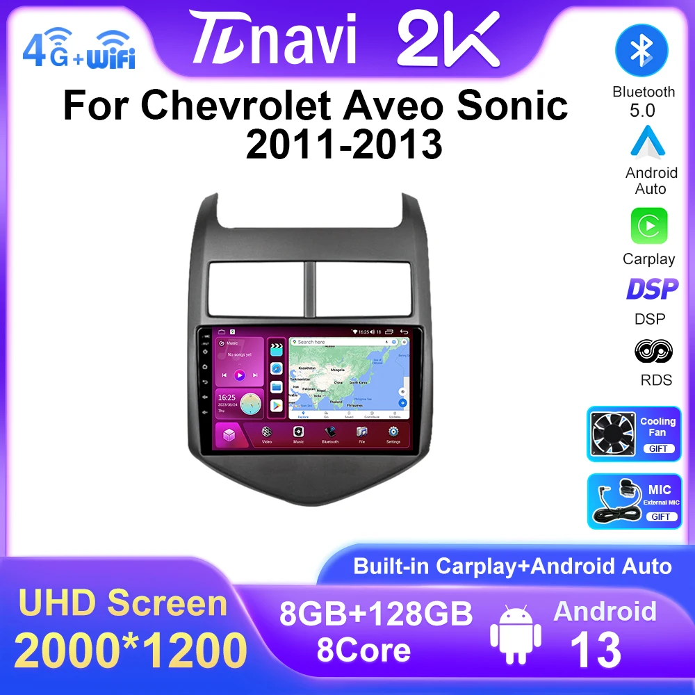 

For Chevrolet Aveo 2 Sonic T300 2011 2012 2013 Car Radio Multimedia Player Navigation GPS Android Auto CarPlay Autoradio 5G 2din