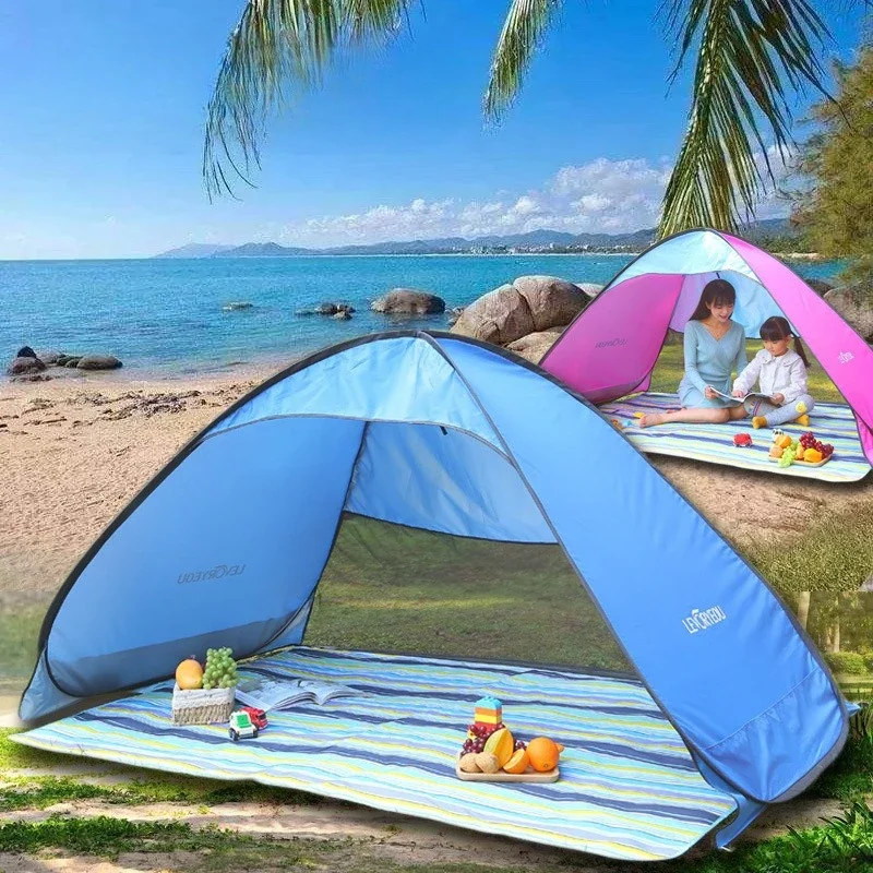 2Second Quick Open Fully Automatic Beach Tent UV Protection Sunshade Pop Up Waterproof Silver Coated Portable changing clothes