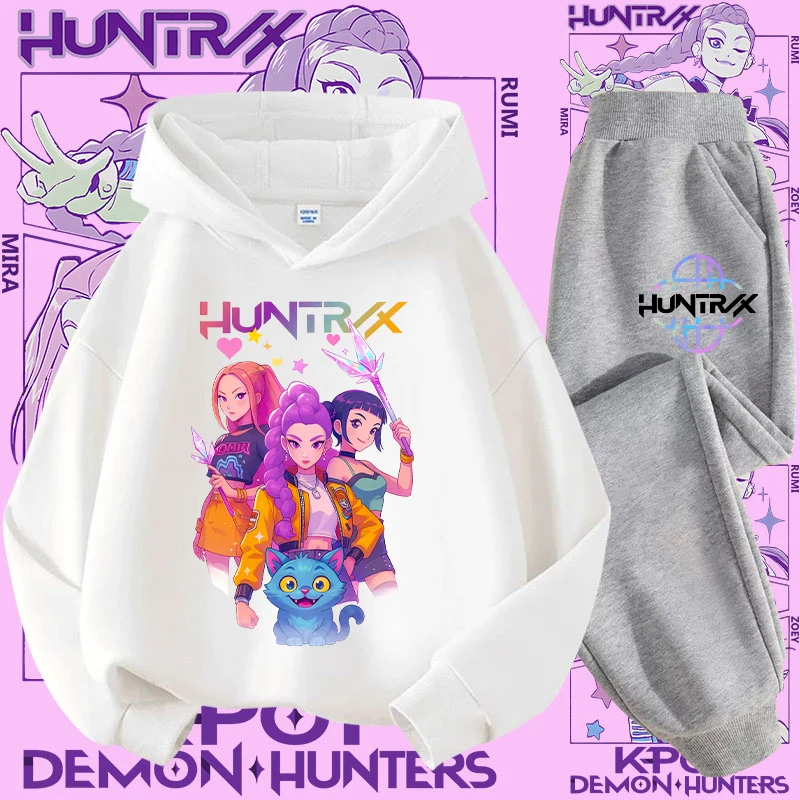 Neues Sportshirt für Herbst und Winter mit Cartoon-Print, 2-Hoodie-Hoodie-Hose – K-Pop-Dämonenjäger-Mädchen, süße lässige Top-Kleidung
