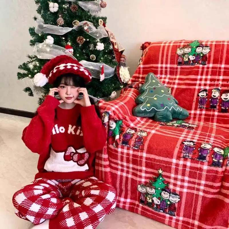 حار أنيمي مرحبا كيتي منامة السراويل Kawaii الكرتون المرأة منامة عيد الميلاد نمط ملابس خاصة الفتيات الشتاء الدافئة ملابس خاصة الهدايا