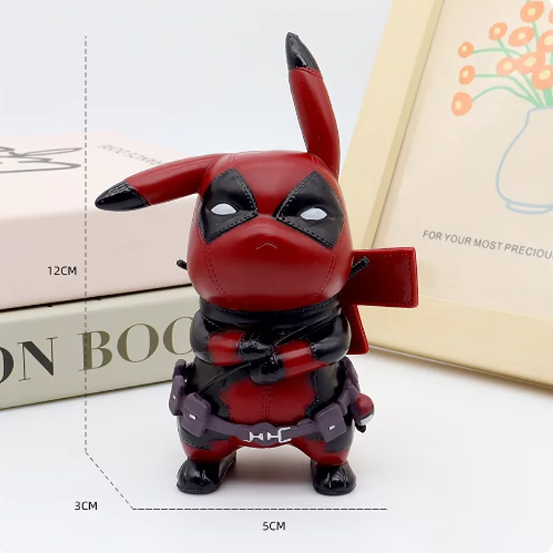 12cm Kawaii Pikachu Cos Deadpool Anime characters q version of cartoon animation tide play figure desktop car decoration pokemon