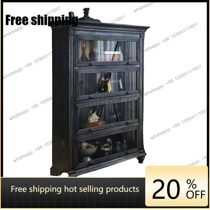 

LD retro French solid wood old bookcase simple floor-to-ceiling bedroom storage dining side cabinet
