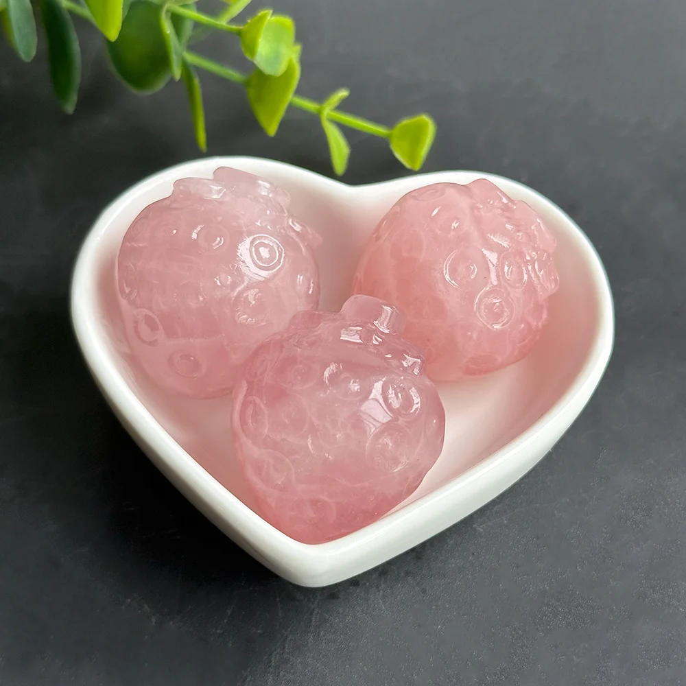 1pc Natural Rose Quartz Strawberry Carving Hand Carved Romantic Special Valentine\'s Day Christmas Gifts,Crystal Fruit Carving Ho