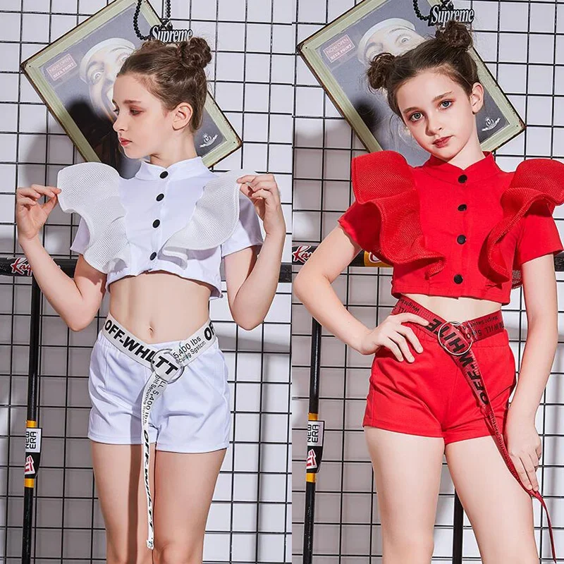 Suit Girls Cool Stage wear Ballroom Dancing Outfits Kids competitions Tops Pants Hip Hop Clothing Jazz Dance wear Costumes