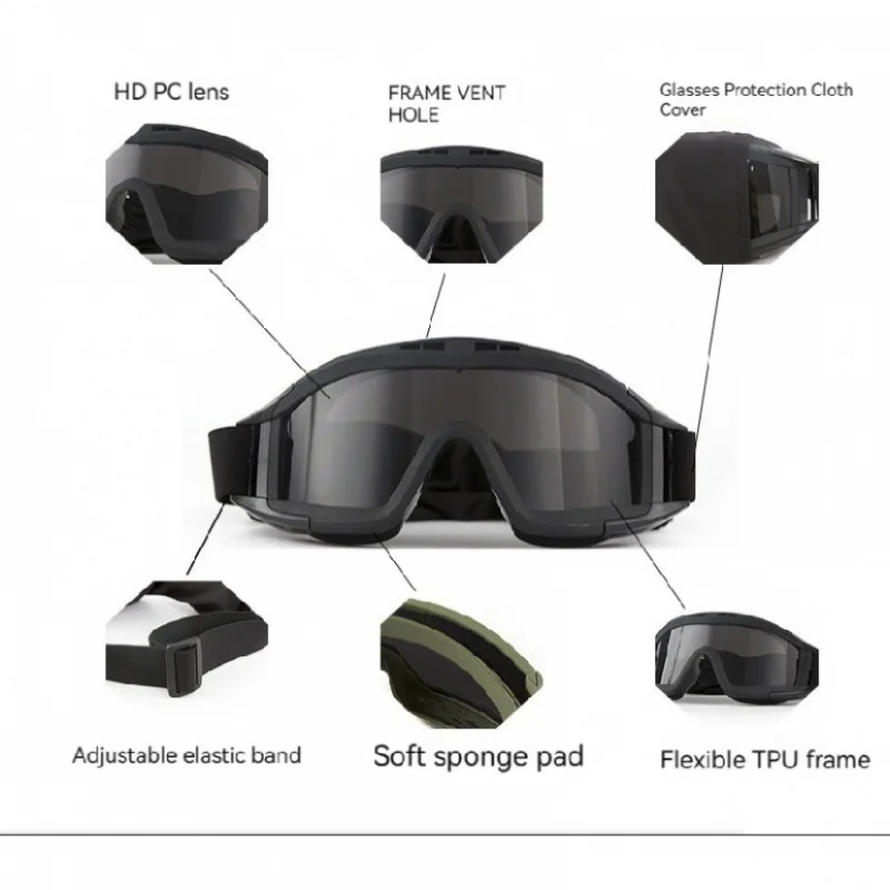 Russian Splav Style 6b47 Helmet Tactical Goggles with 3 Lenses Outdoor Sandproof Glasses