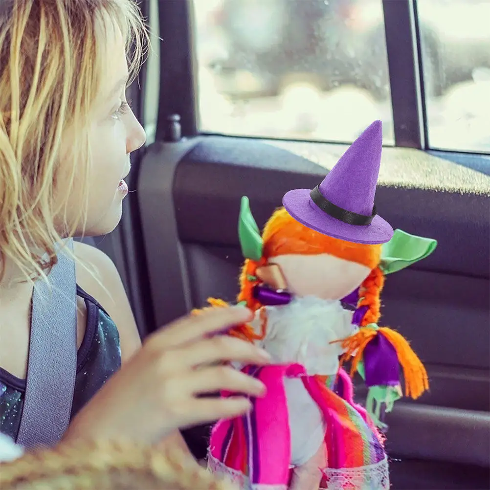 

2 набора миниатюрных шляп ведьмы и метелок для декора на Хэллоуин, миниатюрные аксессуары для кукольного домика из фетра, дерева и серебристой травы, идеальное оформление для вечеринки
