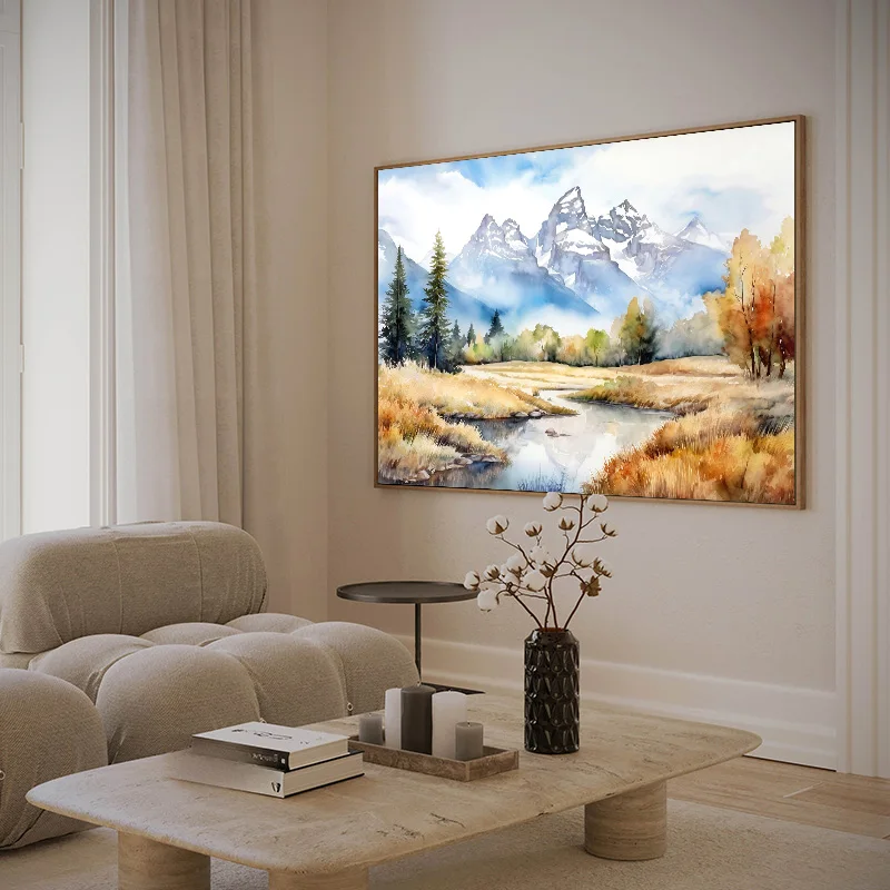 1pc frameless Canvas Painting  1pc frameless Canvas Painting Grand Teton National Park in The United States Travel Watercolor Po