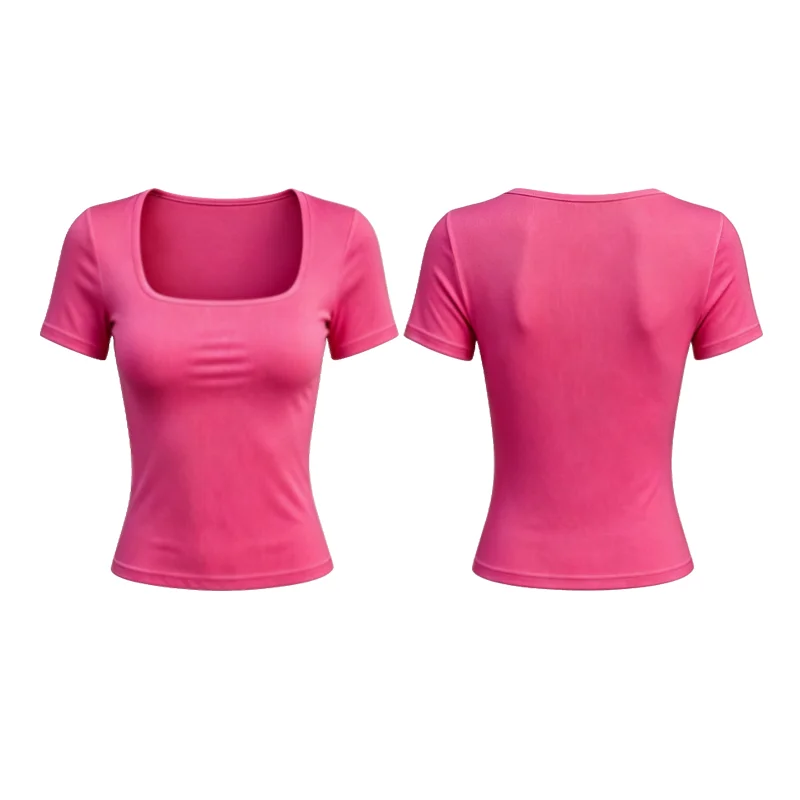Damen-T-Shirt mit kurzen Ärmeln, schmal geschnitten, schlichtes Basic-Modell, quadratischer Kragen, Unterhemd, weiches, dehnbares Strickmaterial, ideal als Basisschicht, für den täglichen, lässigen Gebrauch. – Detail 10