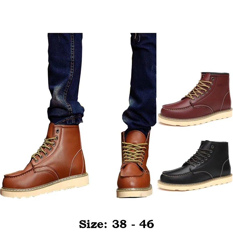 

High quality ankle length genuine leather boots for men plush warm new 2025 winter hiking outdoor casual shoe black khaki