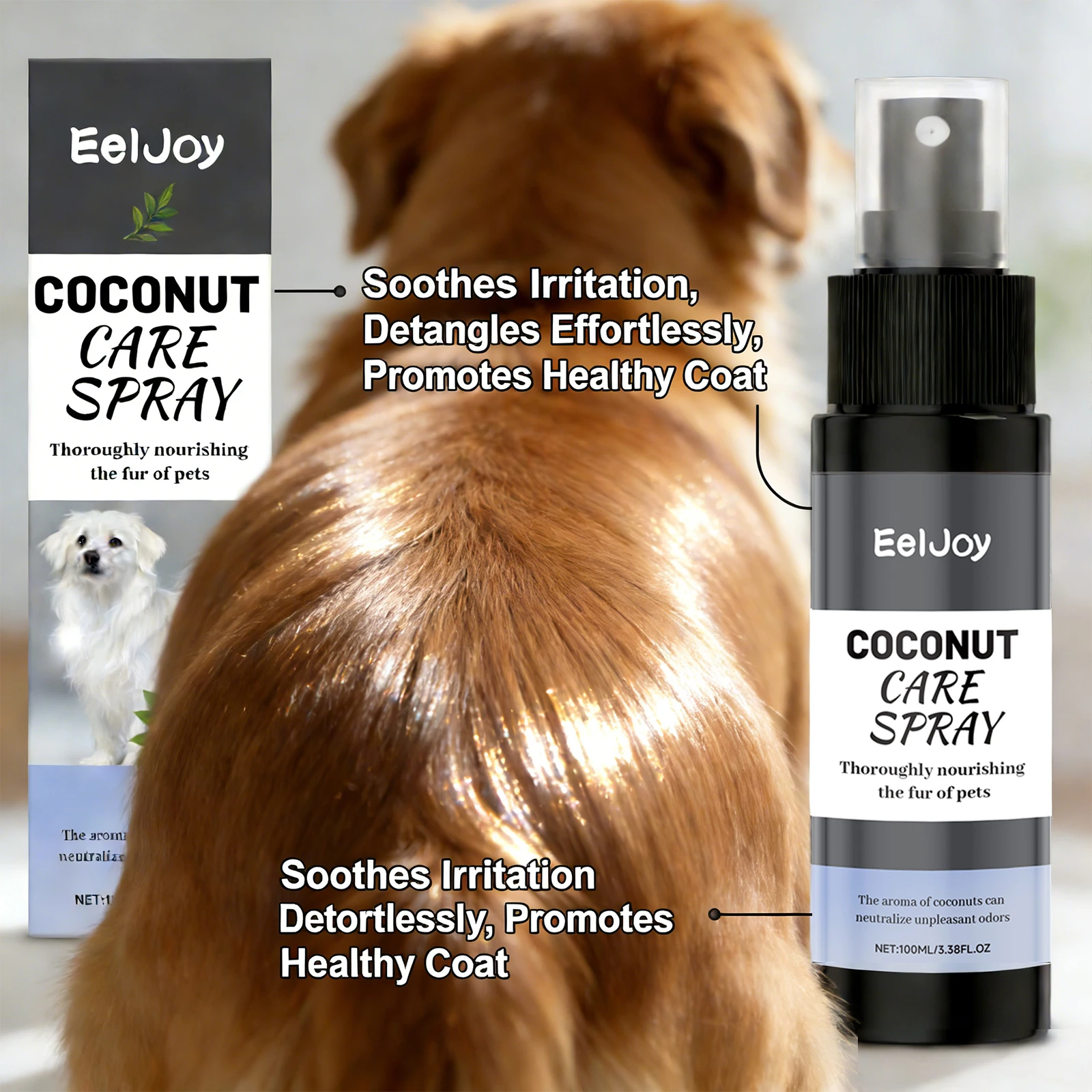 Pet Coconut Care Spray Nourish Fur Improve Pet Fur Texture Enhance Gloss Eliminate Odors Persistent Fragrance Pet Grooming Spray