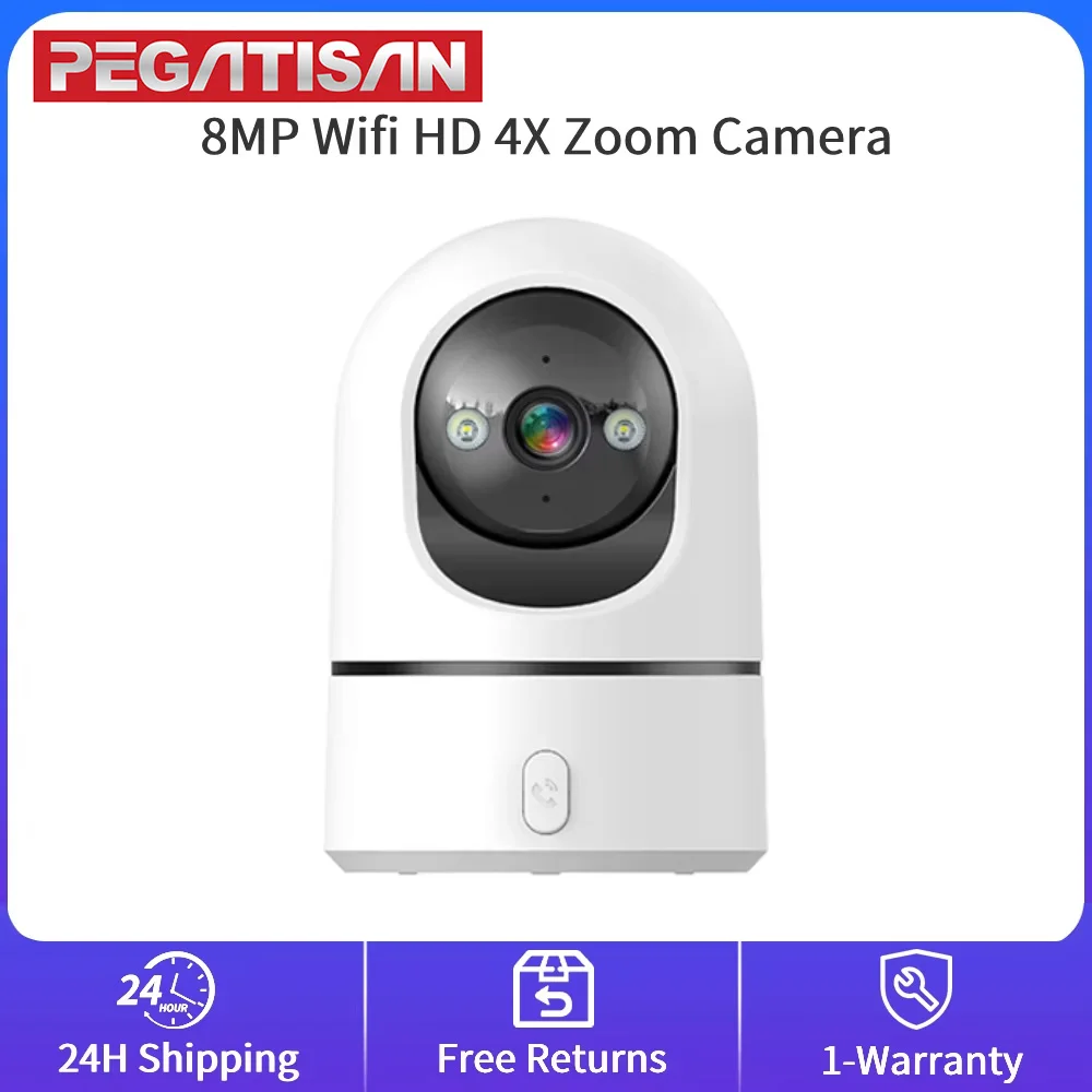 8MP Wifi HD Night Camera Color IP Wireless PTZ Cam 4X Zoom Cam Humanoid Tracking Cam Light Alarm One-Touch Call Camera