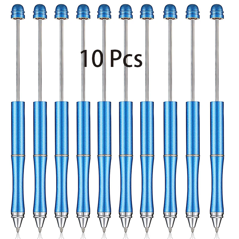 

10 Pieces Add a Bead Beadable Pen Metal Bead Pen Ballpoint DIY Pen for Gift