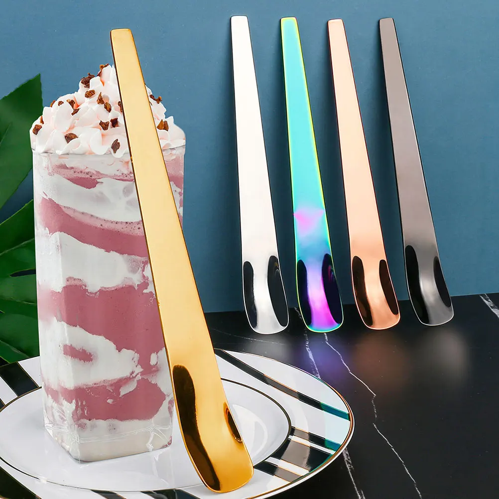 

2Pcs Stainless Steel Long Handle Spoons Elegant Style Smooth Safe Comfortable for Home Restaurants Bars Coffee Dessert