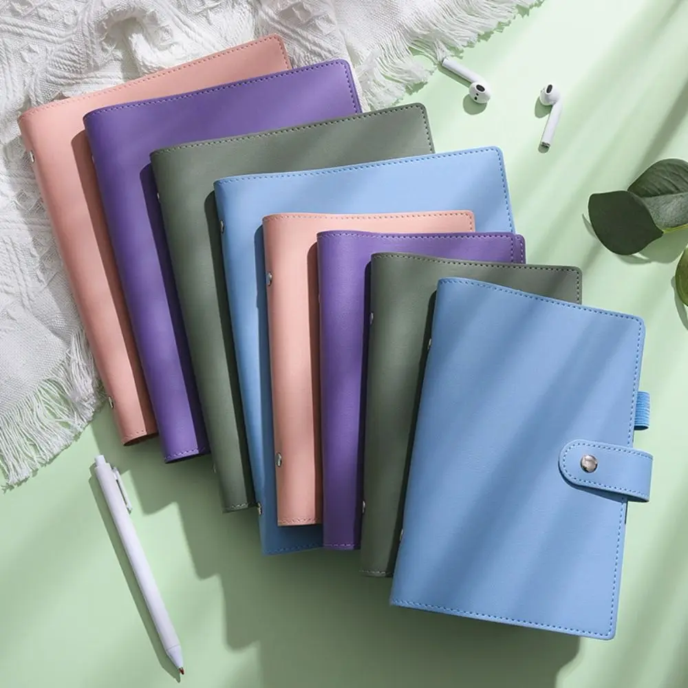 PU Leather A5/A6 Binder Notebook Cover Macaroon Color 6 Ring Binder Loose Leaf Notebook Cover with Card Slots with Pen Loop