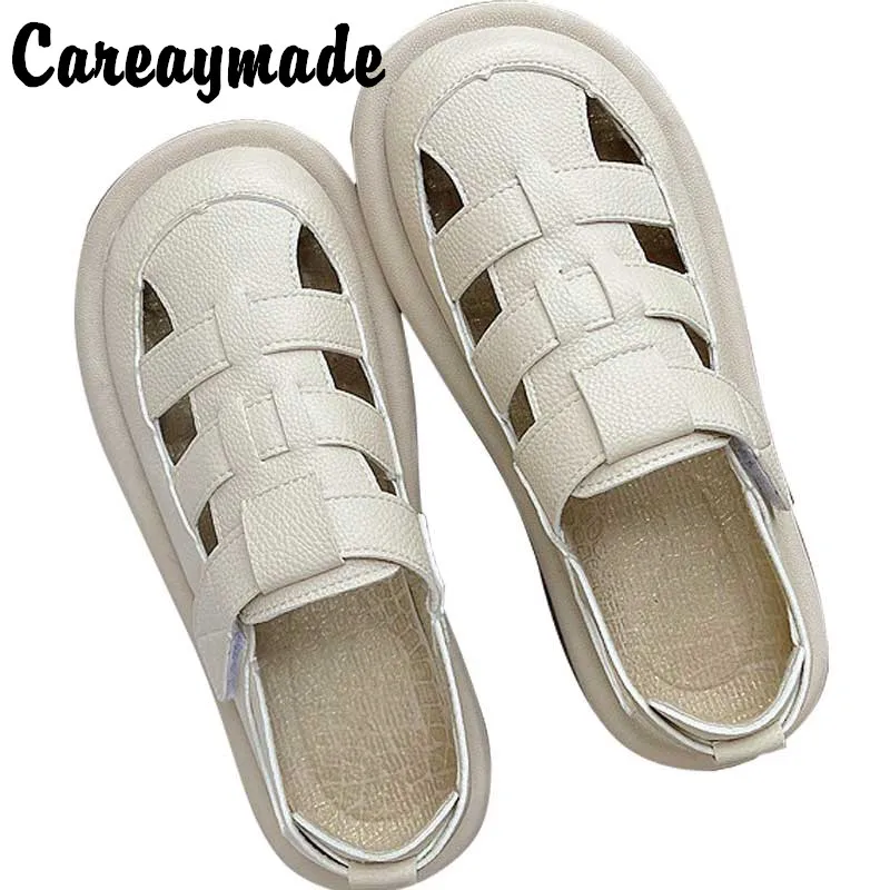 Careaymade-Pig cage shoes beach shoes big head style shallow mouth literary sandals leisure small white shoes women's shoes