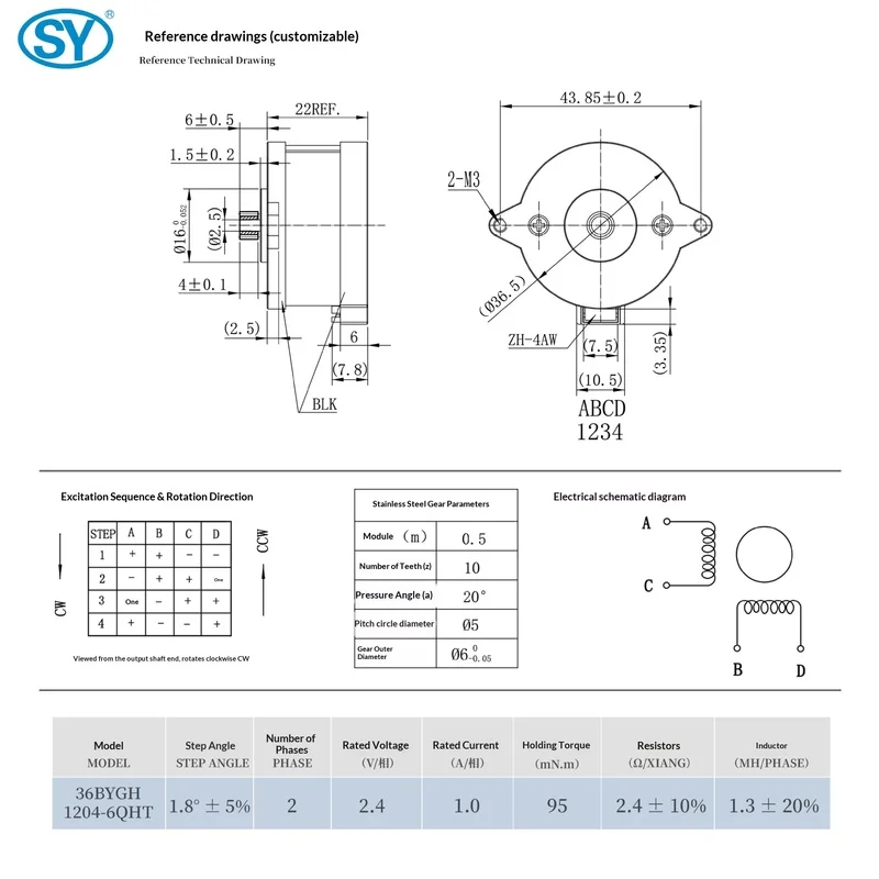 Nema 14 Two-Phase 1.8° Extruder Stepper Motor, 36 Frame Motor for 3D Printer