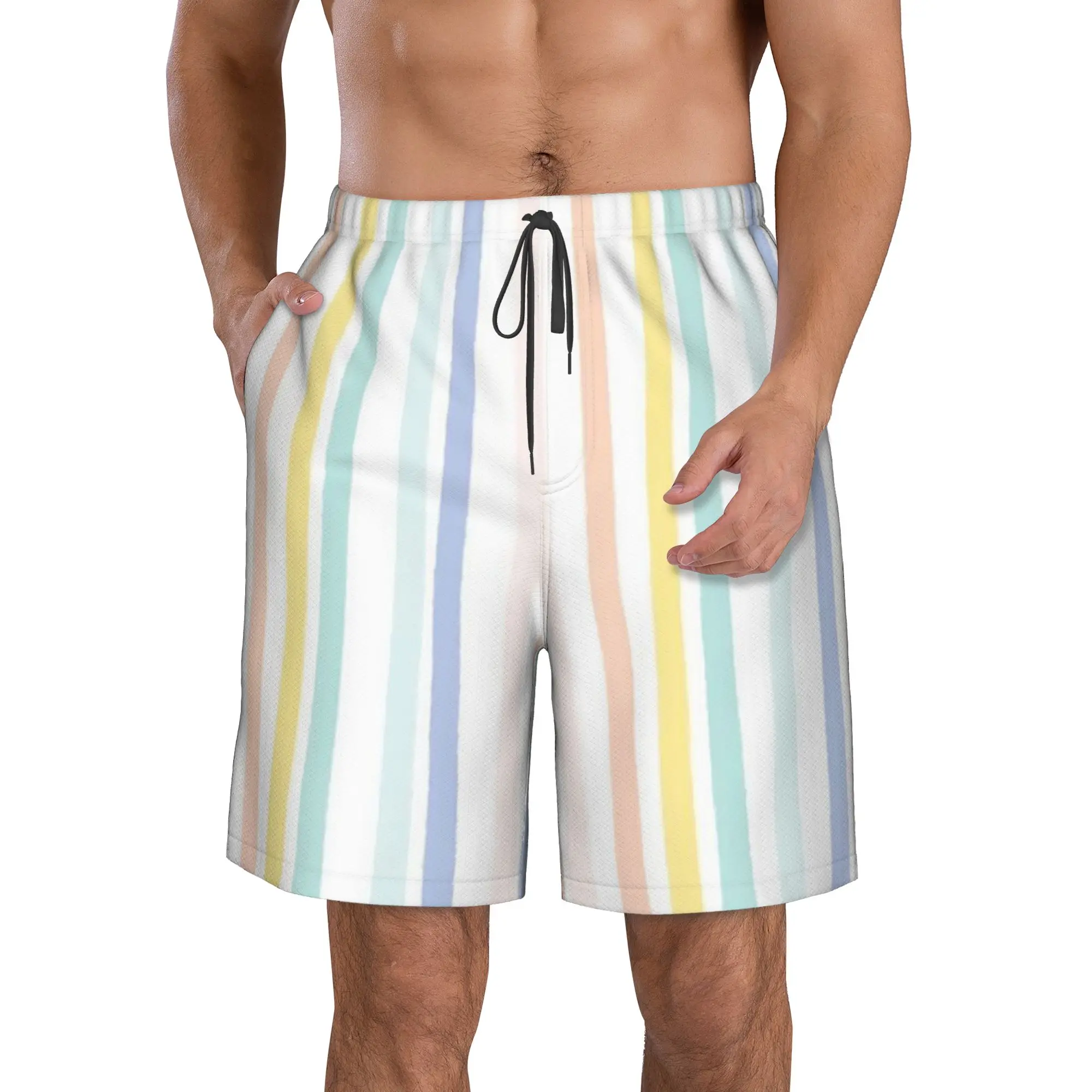 Simple Stripe Pattern Trunks Beach Board Shorts Casual Quick Dry Swim Summer Men Pants