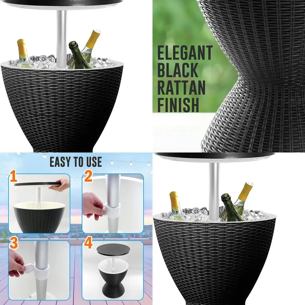 

Всепогодный барный стол для патио на открытом воздухе с холодильником для напитков объемом 7,5 галлонов, идеально подходит для пива и вина, черный стиль ротанга