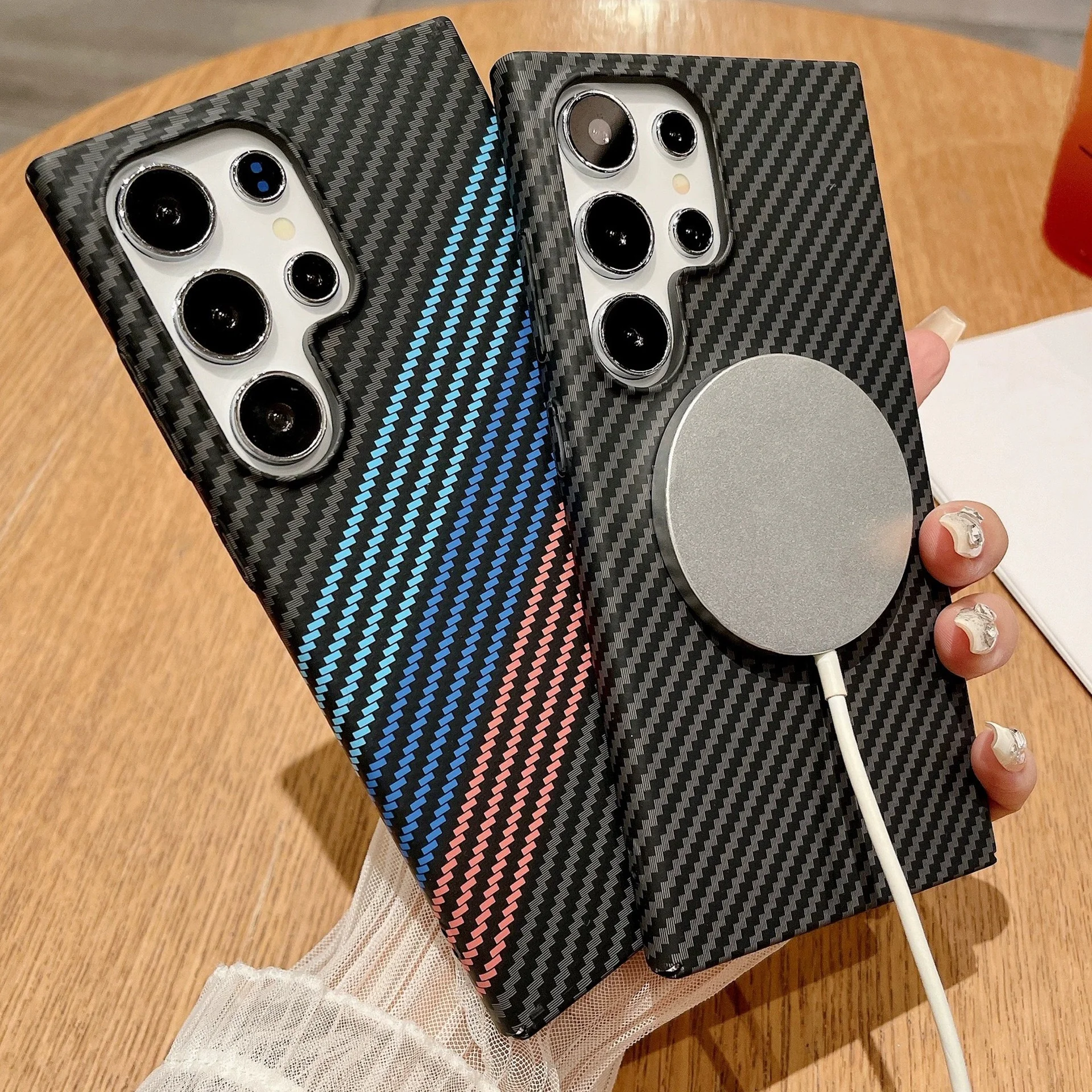 Magnetic Luxury Protector Matte Case For Samsung S26 Ultra Accessories For Magsafe Wireless Charger Cover Carbon Fiber Pattern