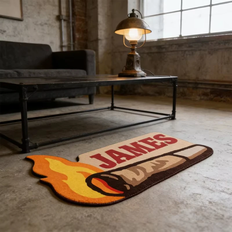 VIKAMA Creative Cigarette-Themed Cartoon Rug, Soft Plush Bedroom Bedside Rug, Non-Slip Indoor/Outdoor Entryway Mat, Home Decor
