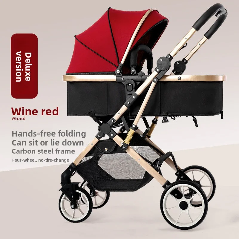 Three-in-one basket, one-hand stowage, lightweight baby stroller, can sit and lie down, two-way shock absorber, detachable