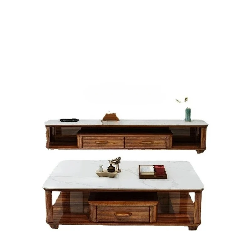 

Ugyen Wood Small Apartment Villa Coffee Table TV Cabinet Combination Marble