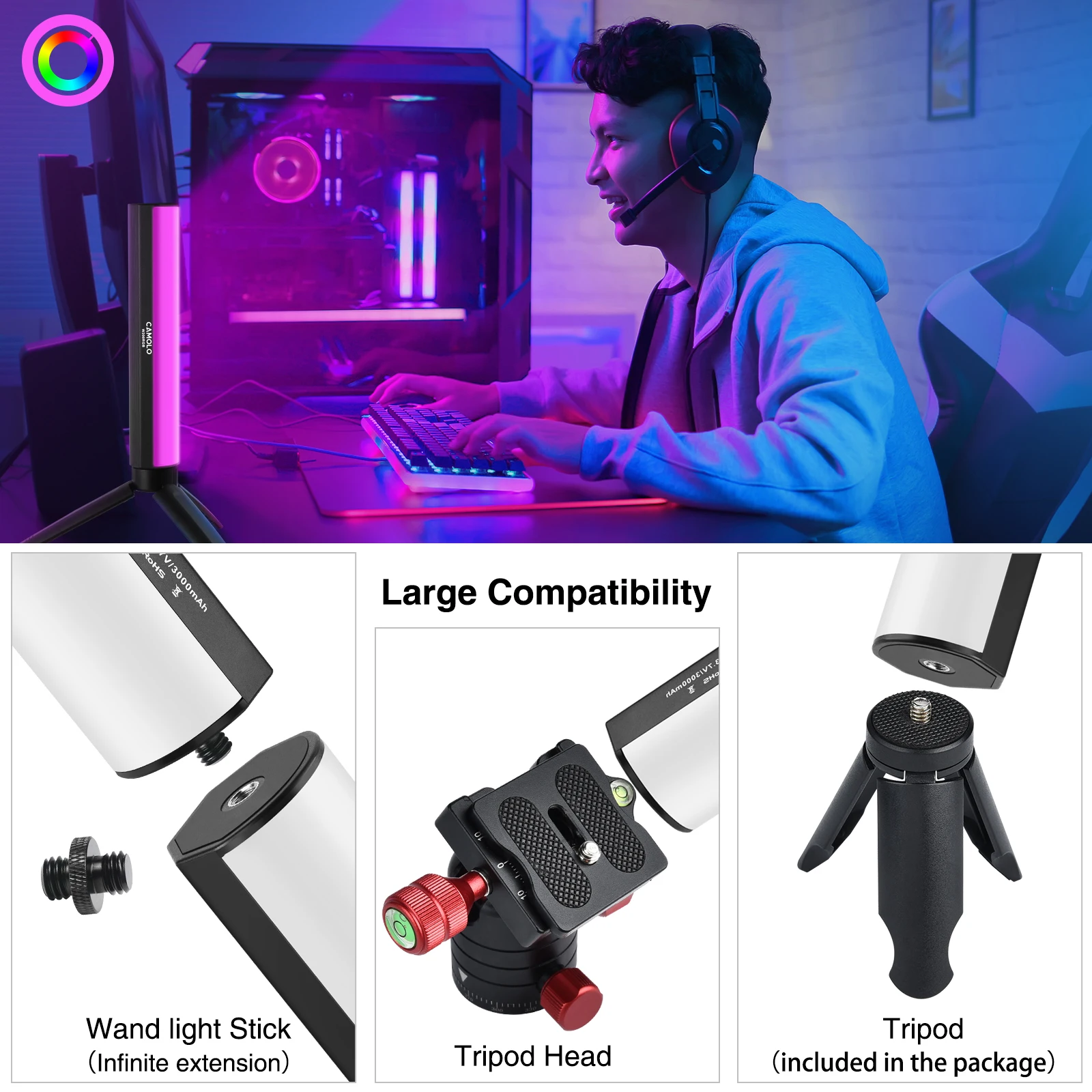 Handheld Rgb Kleurrijke Stok Licht 95+ 2500-9000K Dimbare Magnetische Aantrekkingskracht Handheld Led Licht Fotografie studio Lamp