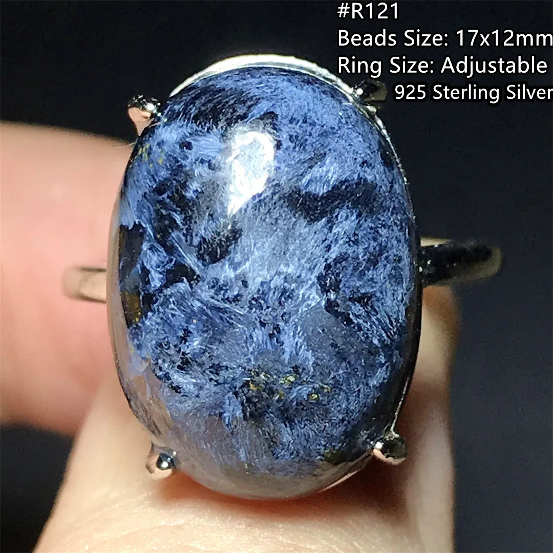 Natural Blue Pietersite Ring Silver Sterling Jewelry For Women Men Gift Crystal Beads Namibia Energy Stone Adjustable Ring AAAAA