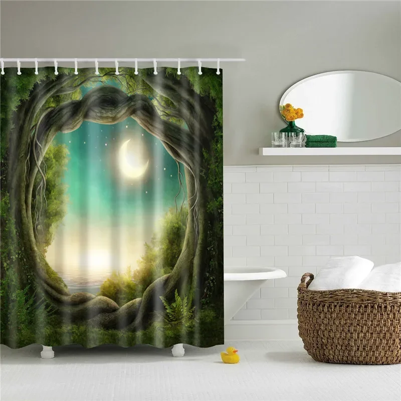 Bamboo Forest Trees Landscape Printed 3d Bath Curtains Waterproof Polyester Fabric Washable Bathroom Shower Curtain