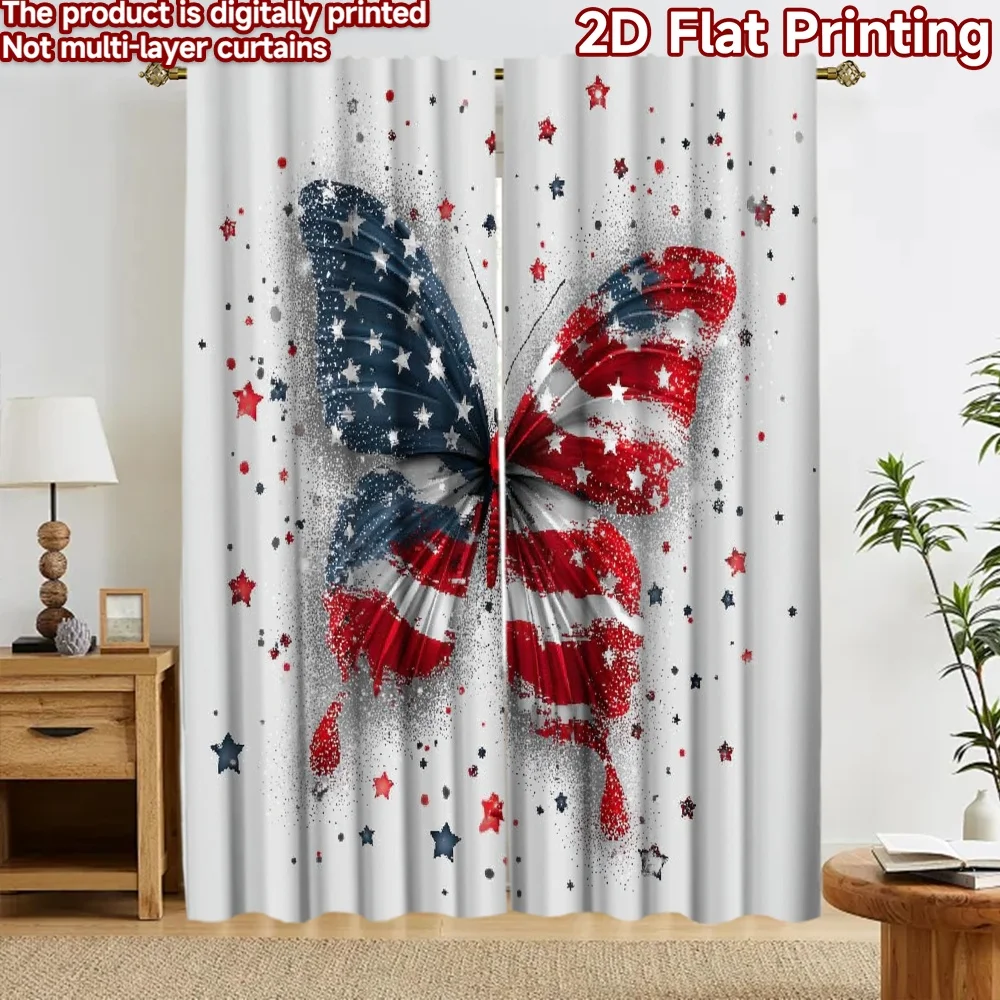 2D flat printing 2pcs Curtain Curtain Independence Day Butterfly Digital Printed Polyester Drapes Festive Curtains Use for