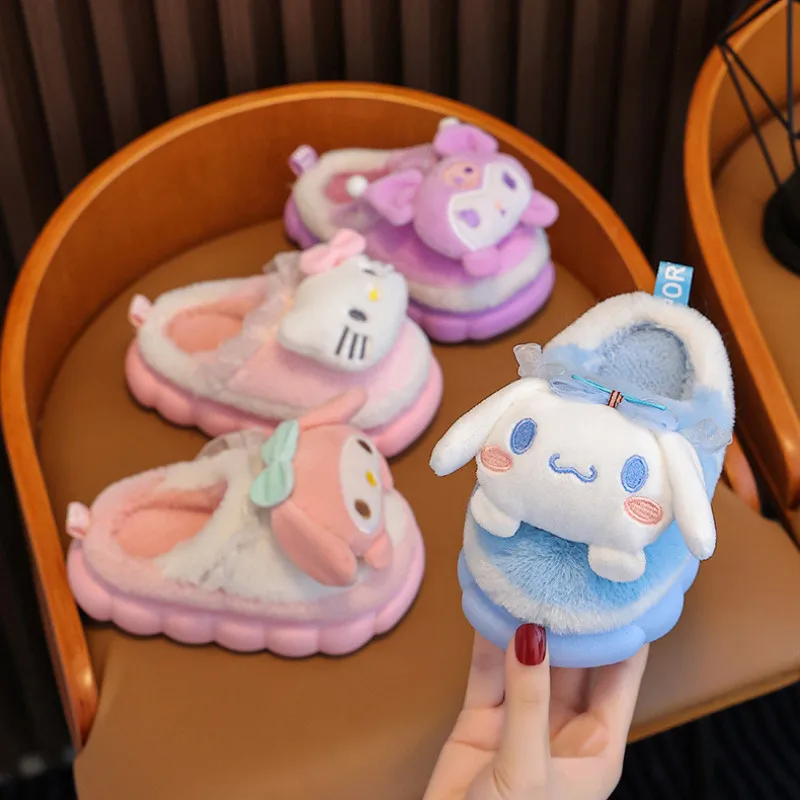 

Детские тапочки для девочек, домашняя хлопковая обувь с милым рисунком Куроми для малышей, зимняя модная детская повседневная плюшевая обувь с мягкой подошвой