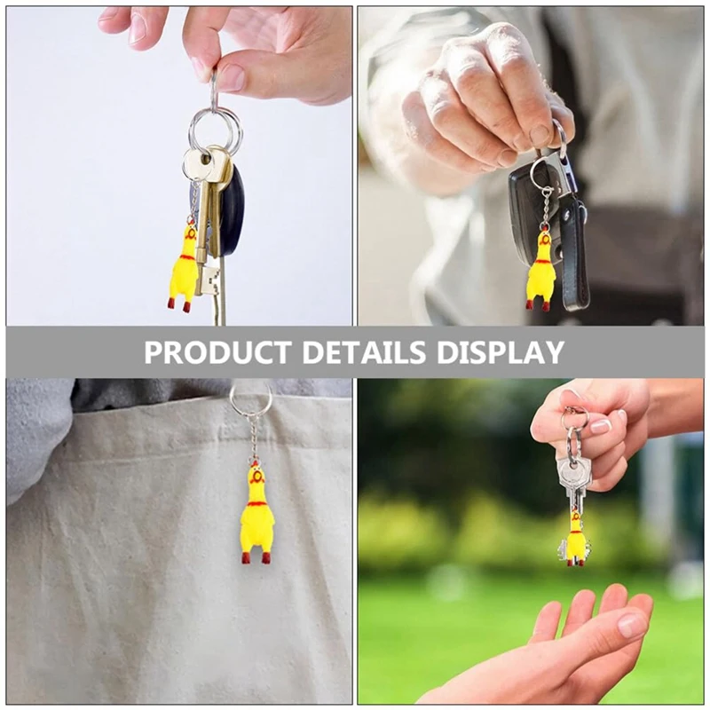 Chicken Keychain, Pendant Keychain Key Rings Mini Rubber Squeeze Screaming Chicken Toy For Keys Bags 6 Pack