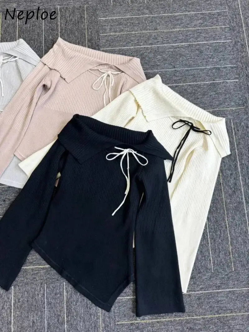 

Джемпер BabYoung Sweet Sexy Pure Desire во французском стиле Spice Girls, пуловеры с отложным воротником, вязаный топ нерегулярной формы на шнуровке