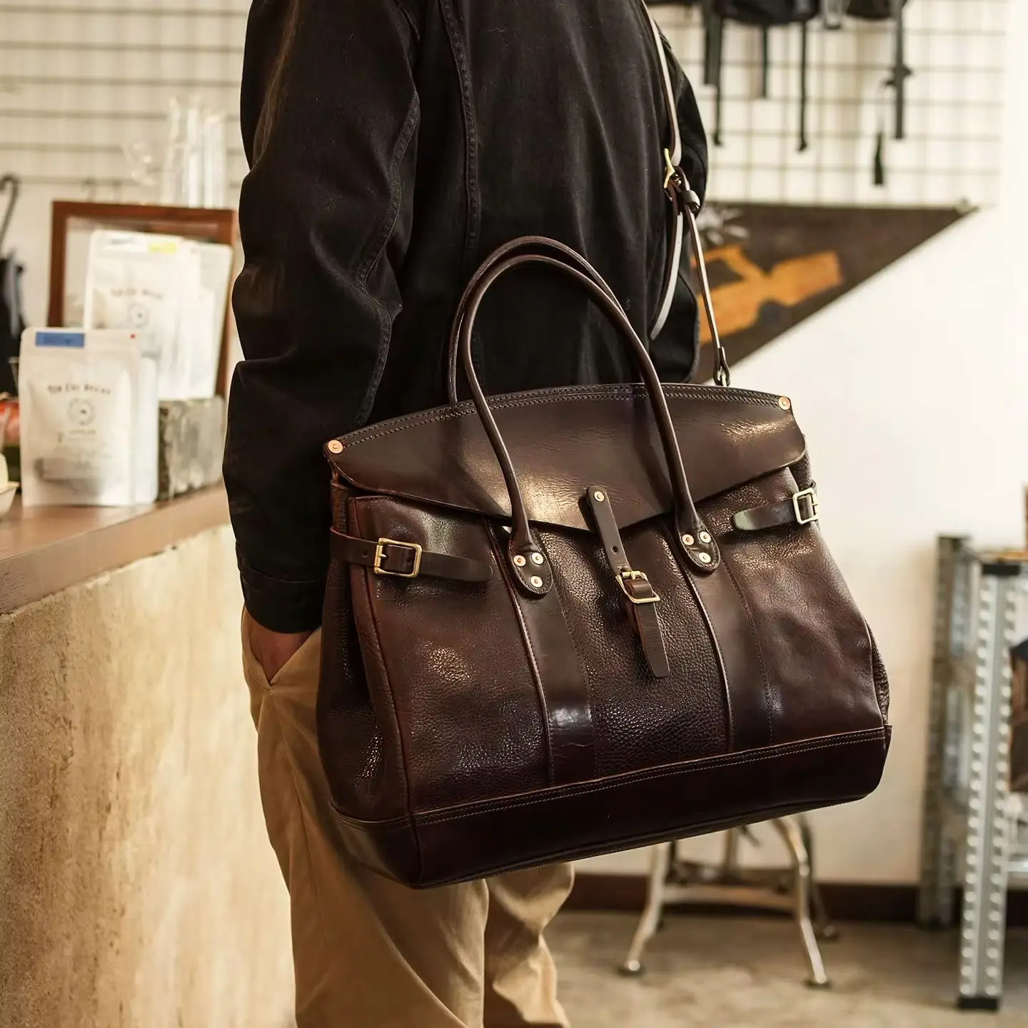 fashion vintage high quality genuine leather men's briefcase outdoor travel work real cow leather large capacity handbag