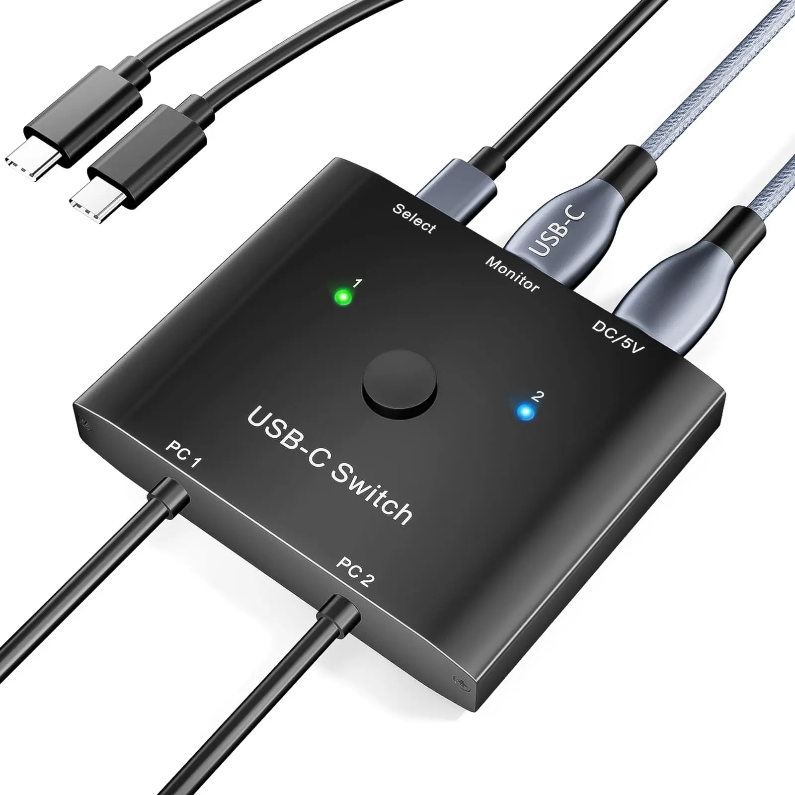 محول USB C 2 كمبيوتر، مفتاح KCEVE ثنائي الاتجاه USB من النوع C KVM 8K@60 هرتز 4K@120 هرتز فيديو/10 جيجابت في الثانية نقل البيانات/100 وات شحن