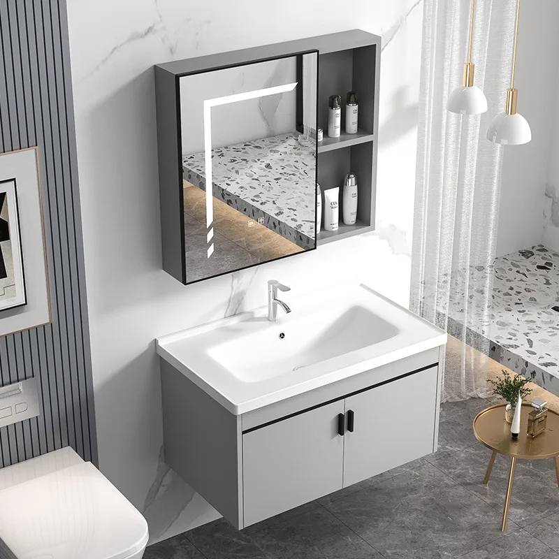 

Space aluminium bathroom cabinet combination small apartment bathroom washbasin washstand bathroom integrated ceramic basin wash