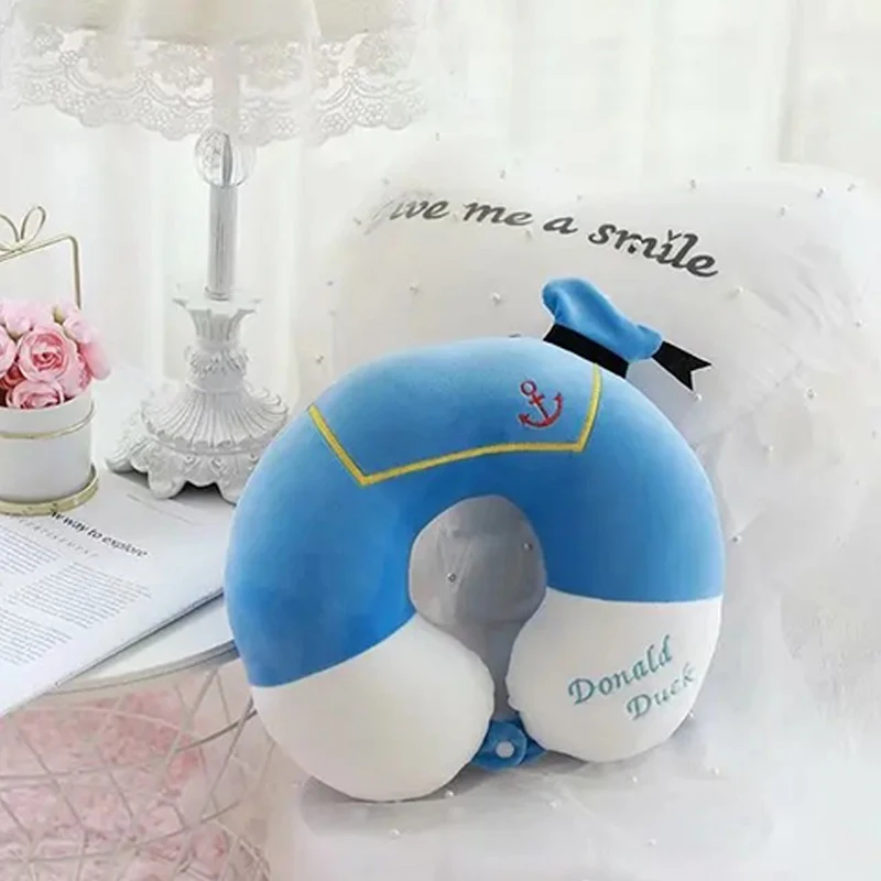 Cartoon Mickey Minnie Stitch Kawaii Travel Portable U-Shaped Pillow Car Office Hug Pillow Cervical Plush Pillow Boy Girl Gifts