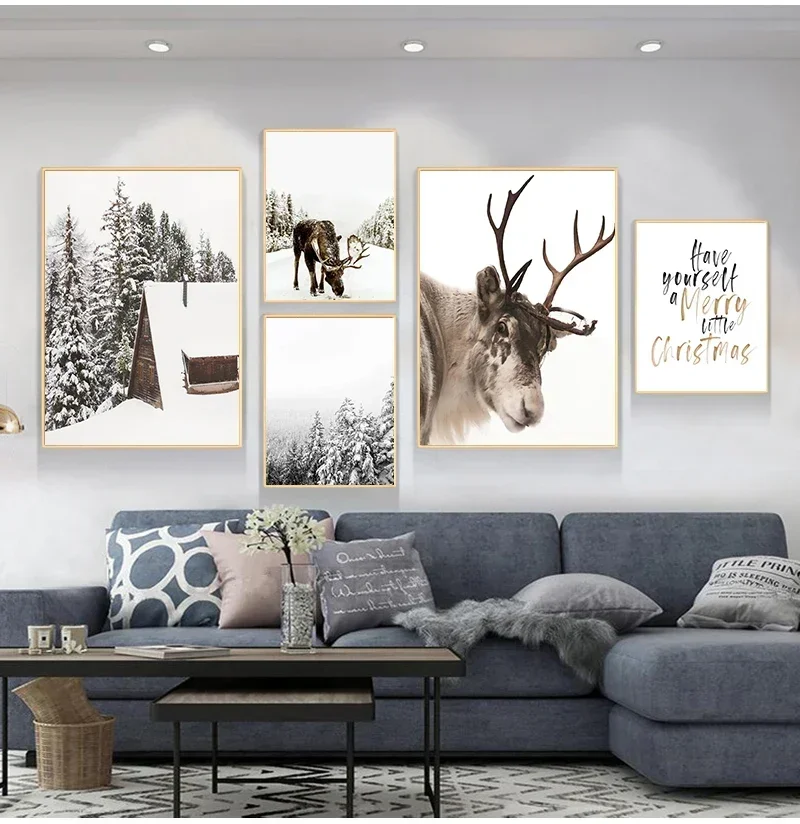 Wall Art Diamond Painting Christmas Home Decor Poster Winter Moose Pinecone Picture Scandinavian Living Room Decoration