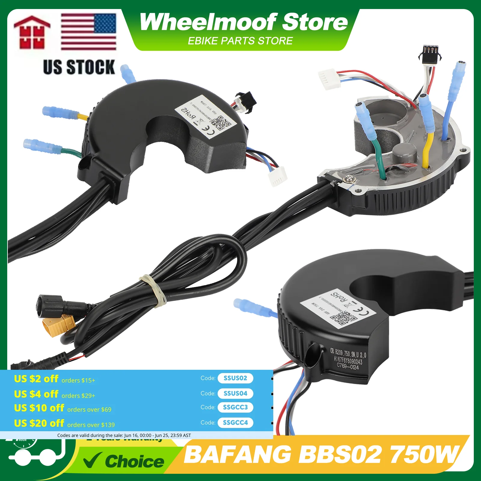 

BAFANG BBS02 750W Controller - Replacement for MM G340 Mid-Drive Motor, Newest Version Support Gear Shift Sensor, 6V Light, XT60