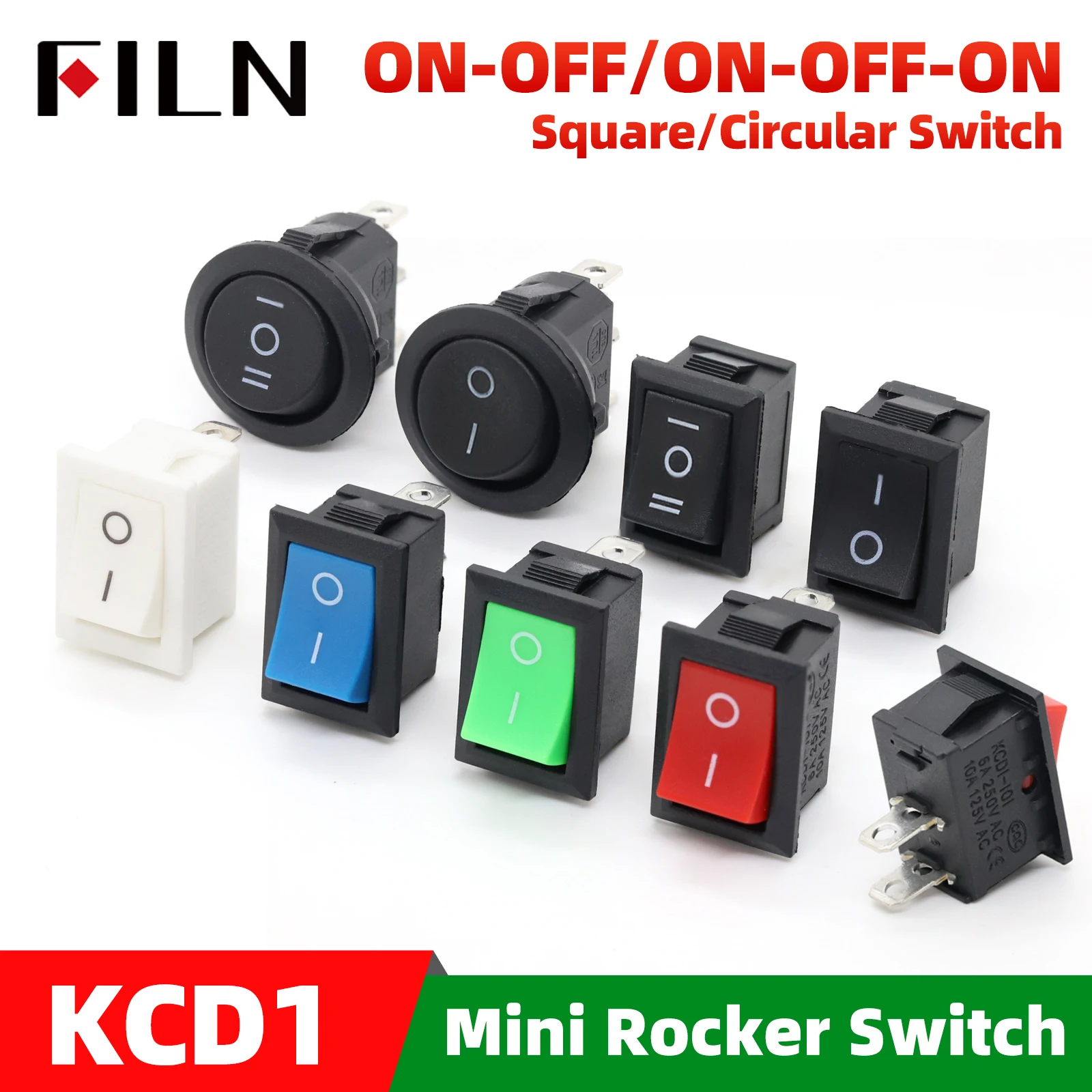 

FILN KCD1-101 6A 250VAC 10A 125VAC MRS-101 2-контактный мини-кулисный переключатель, тумблер 21x15 мм, защелкивающийся для простой установки