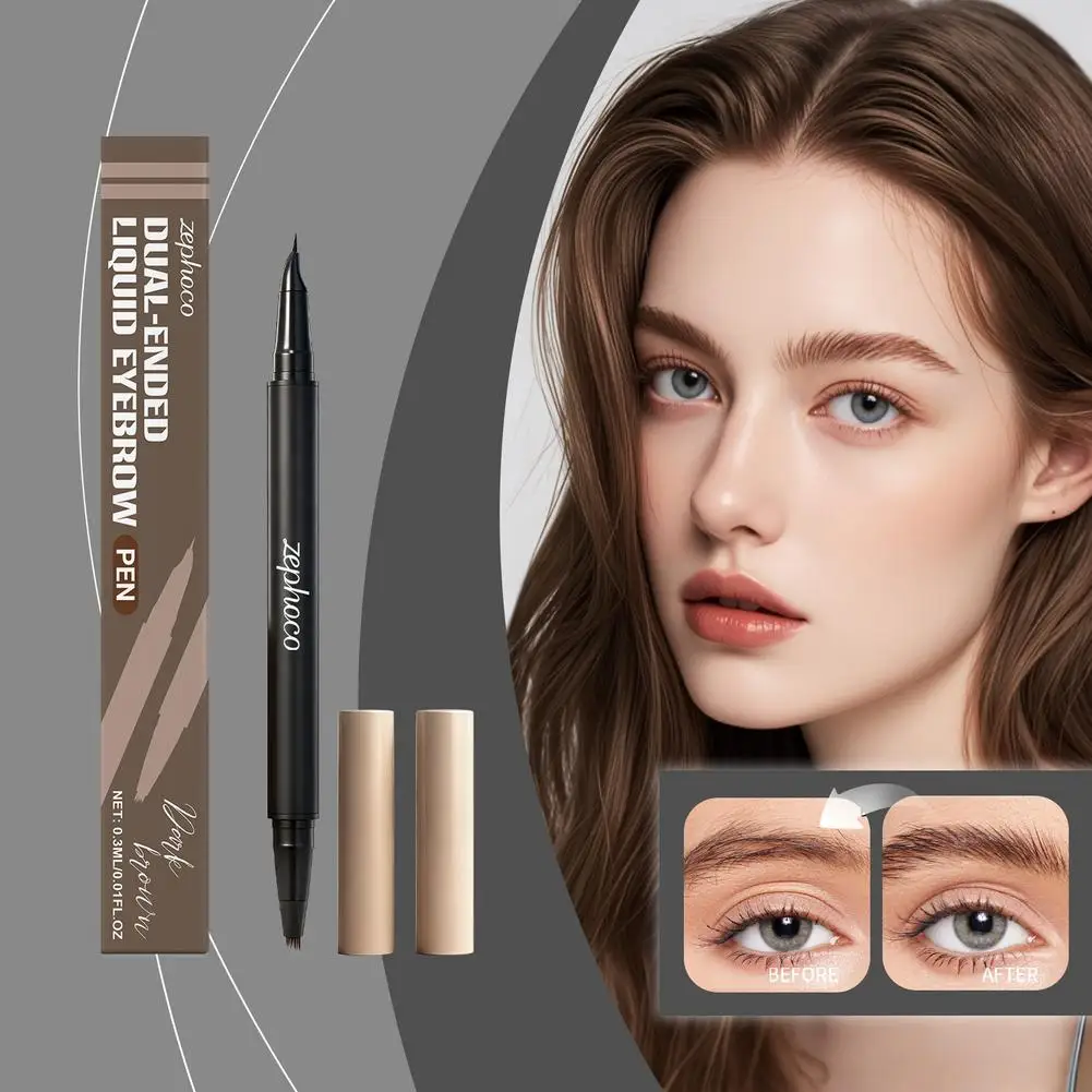 Crayon à sourcils liquide 2 en 1, avec pointe incurvée et stylo Microblading 4D, imperméable et durable, pour femmes, Y9F1