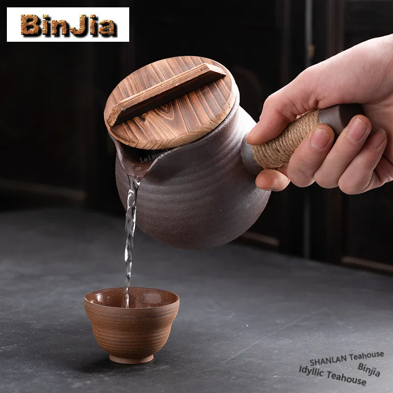 750ml Coarse Pottery Guan Guan Boiling Water Kettle Large Capacity Tea Soaking Pot Household Flower Tea Kettle Puer Tea Items