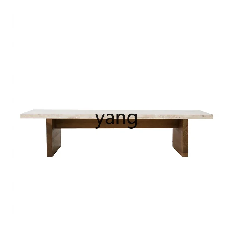 

LH wabi sandy wind natural travertine coffee table rectangular antique villa living room home solid wood small tea table